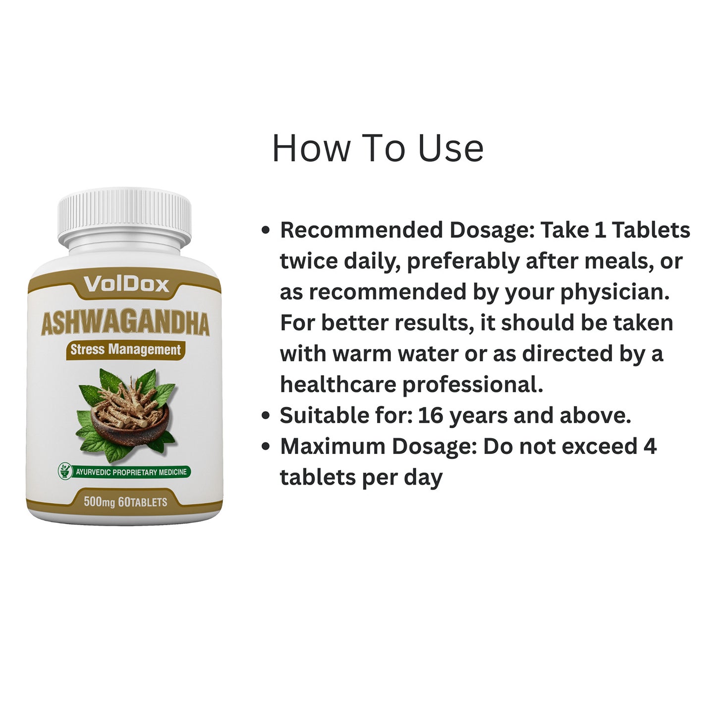 Ashwagandha Tablets – (60 Count) Natural Stress Relief | Energy Booster | Sleep Support | Anxiety & Focus Management | Ayurvedic Supplement for Men & Women