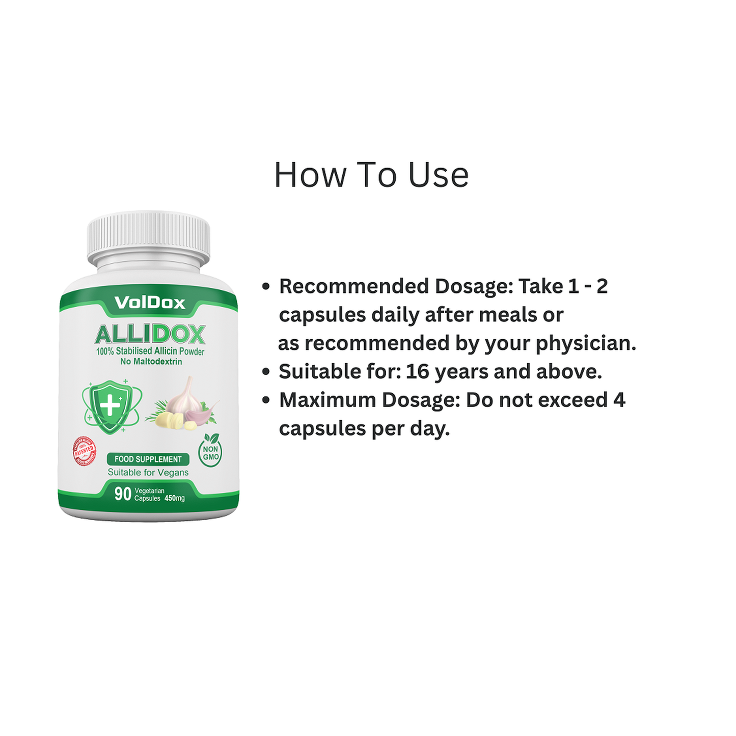 AlliDox – 100% Stabilised Allicin Capsules Natural Immune Support | Potent Garlic Extract | Vegan | Antibiotic Alternative | 90 Vegan Capsules