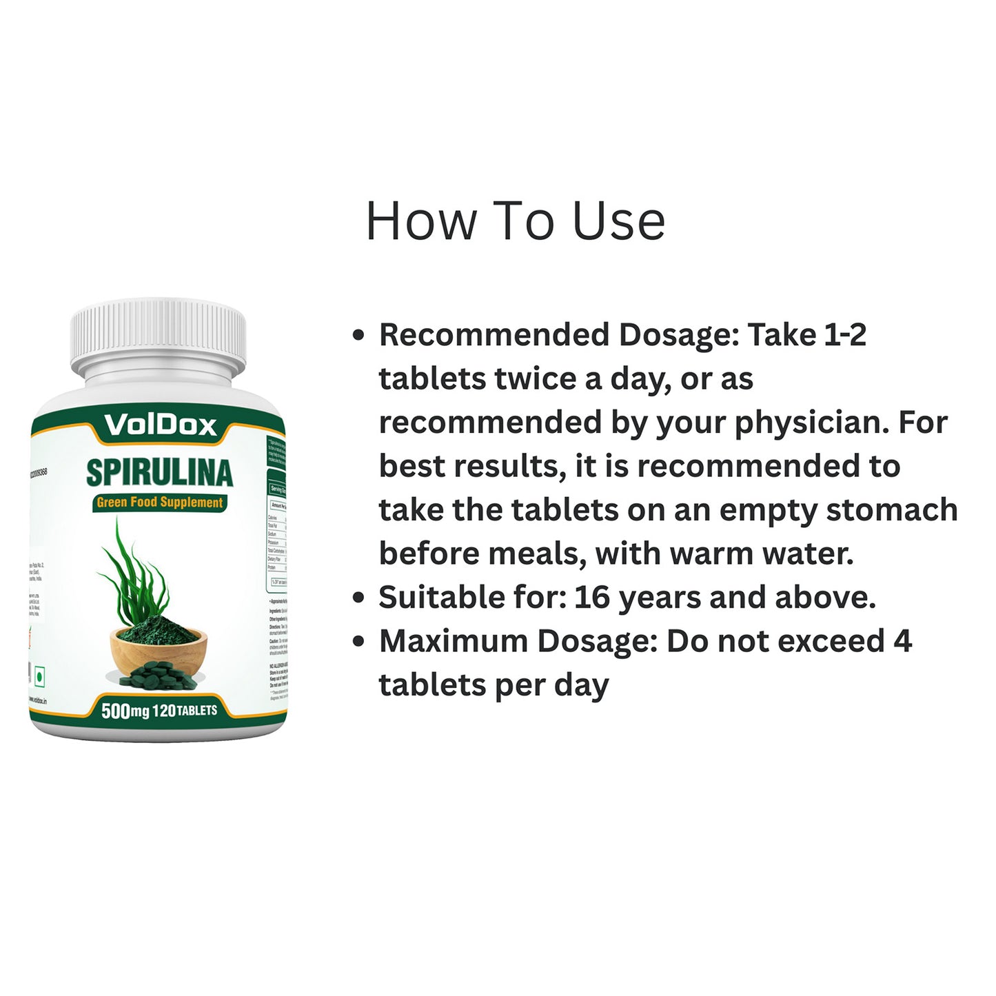 Spirulina 120 Tablets Green Superfood Overall Body Support