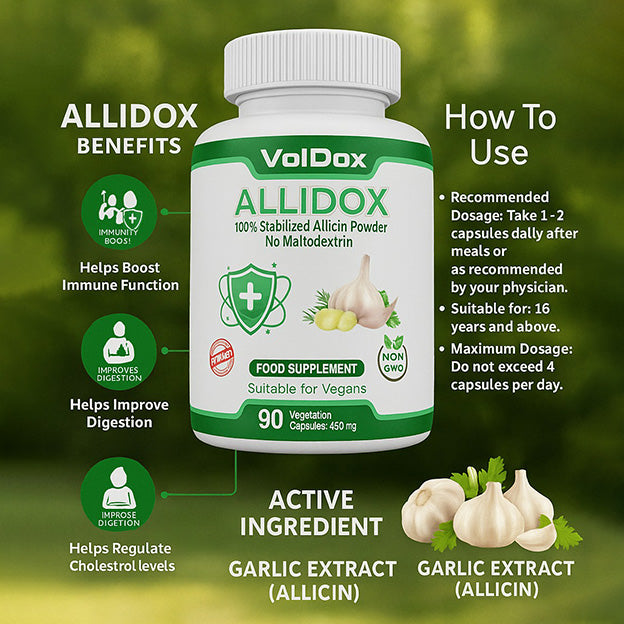 AlliDox – 100% Stabilised Allicin Capsules Natural Immune Support | Potent Garlic Extract | Vegan | Antibiotic Alternative | 90 Vegan Capsules