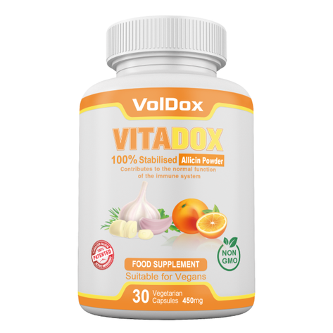 Vitadox – 30 Capsules Immune Support Formula | 100% Stabilised Allicin + Vitamin C + Citrus Bioflavonoids | Natural Antioxidant & Cold Defense