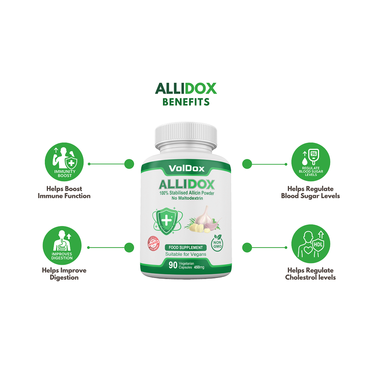 AlliDox – 100% Stabilised Allicin Capsules Natural Immune Support | Potent Garlic Extract | Vegan | Antibiotic Alternative | 90 Vegan Capsules
