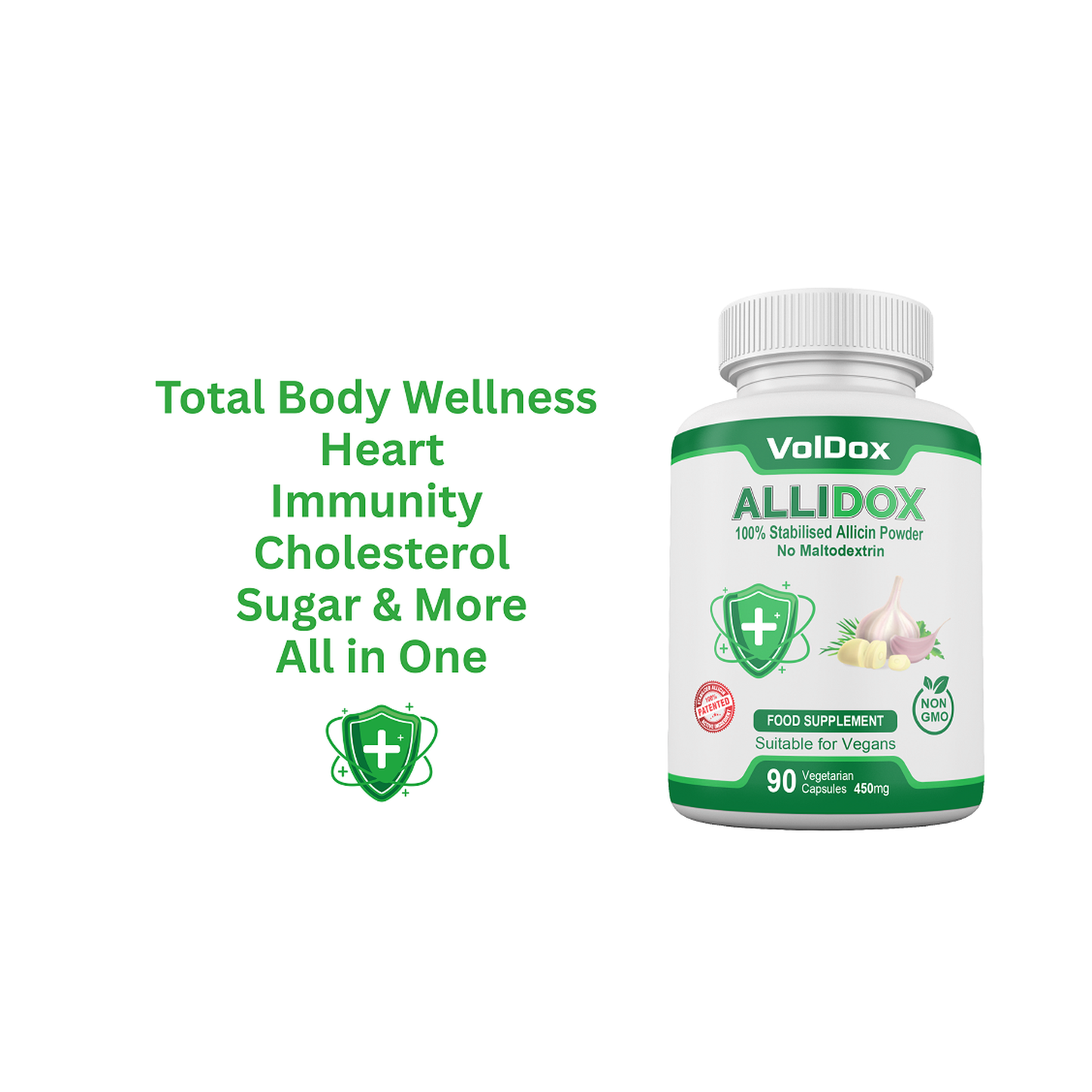 AlliDox – 100% Stabilised Allicin Capsules Natural Immune Support | Potent Garlic Extract | Vegan | Antibiotic Alternative | 90 Vegan Capsules