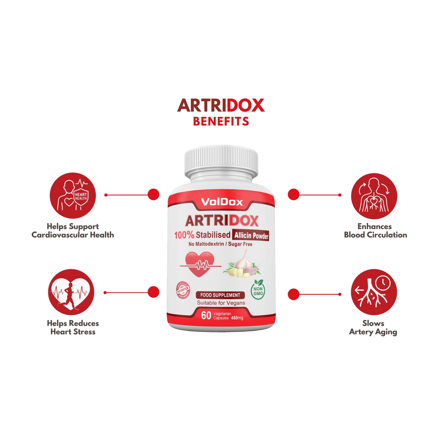 Artridox – 60 Capsules Advanced Heart Health Support | 100% Stabilised Allicin | Cardiovascular Wellness Formula | Natural Circulation Booster