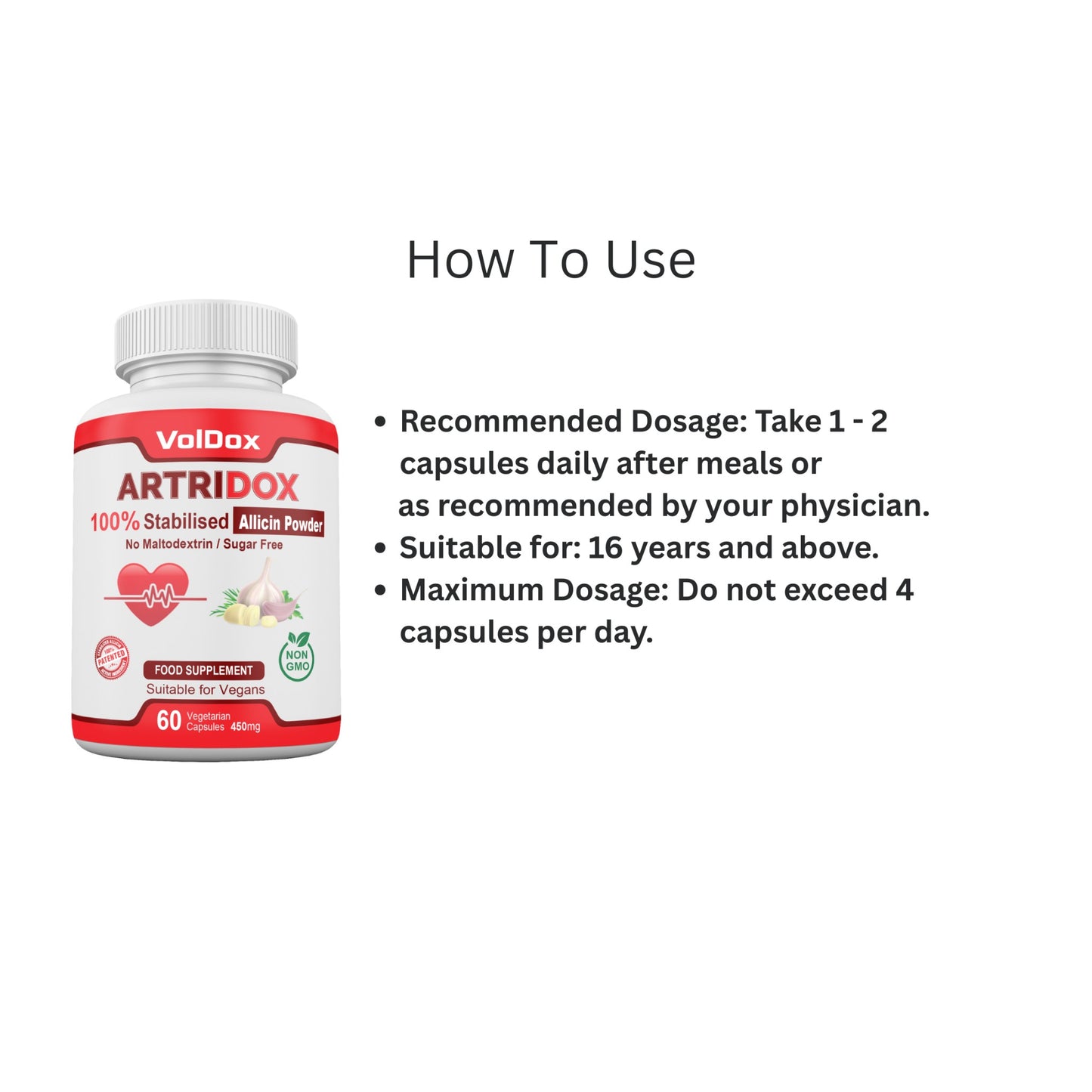 Artridox – 60 Capsules Advanced Heart Health Support | 100% Stabilised Allicin | Cardiovascular Wellness Formula | Natural Circulation Booster