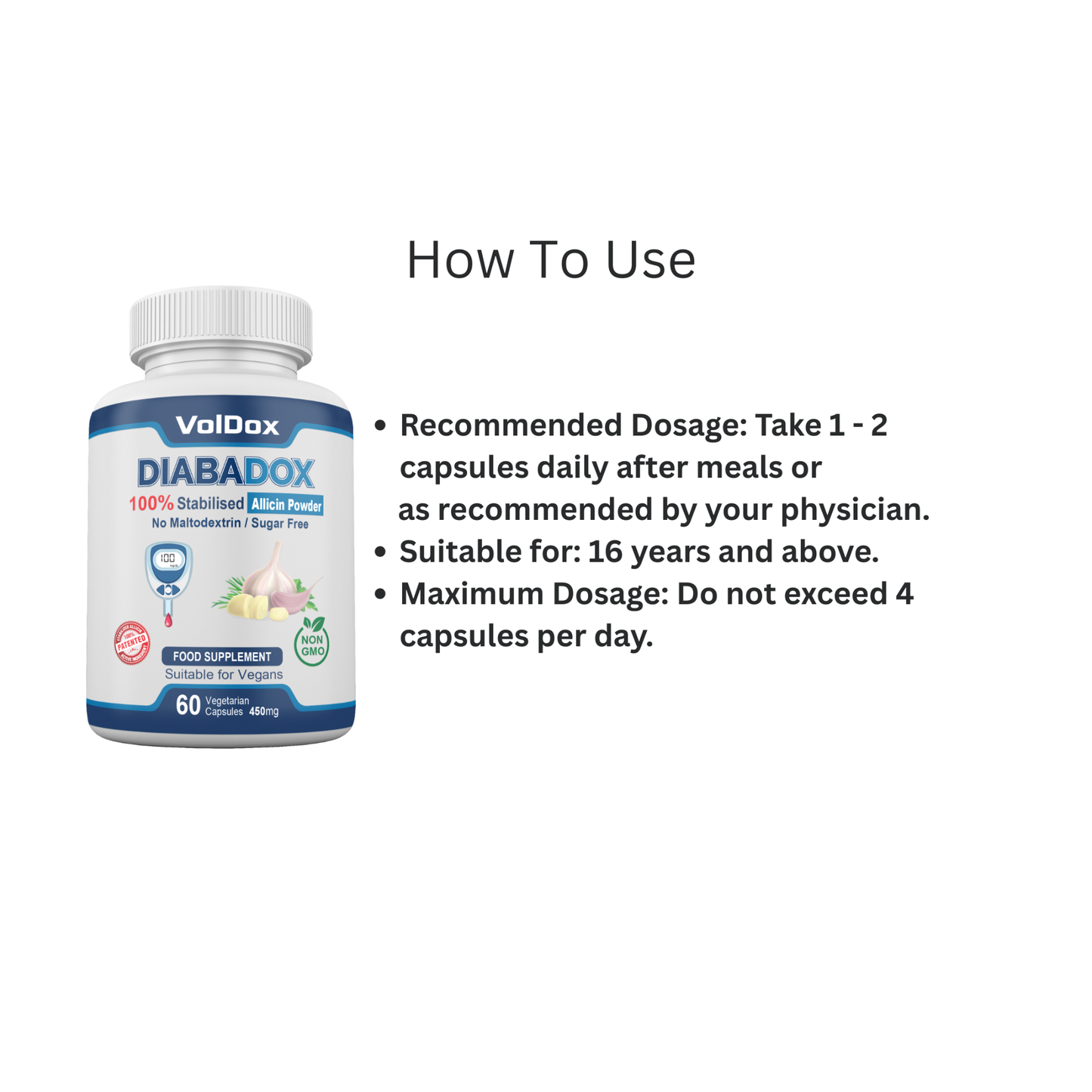 DiabaDox – Natural Blood Sugar Support with Stabilised Allicin, Cinnamon & Bitter Melon | 60 Vegan Capsules