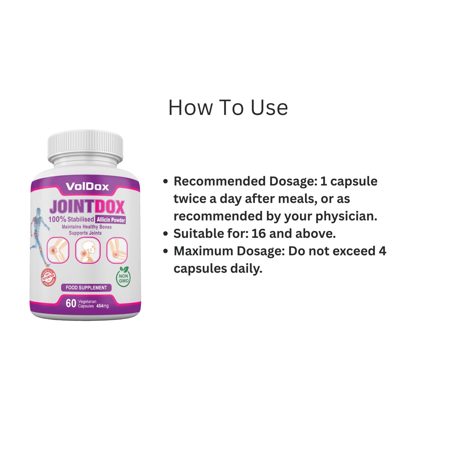 Jointdox – 60 Capsules Joint Pain Relief | Cartilage Support | 100% Stabilised Allicin + Glucosamine, Chondroitin, Ginger, Vitamin D3