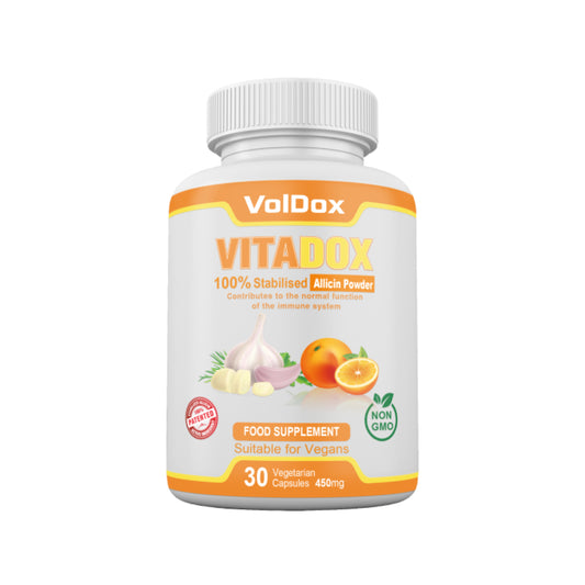 Vitadox – 30 Capsules Immune Support Formula | 100% Stabilised Allicin + Vitamin C + Citrus Bioflavonoids | Natural Antioxidant & Cold Defense