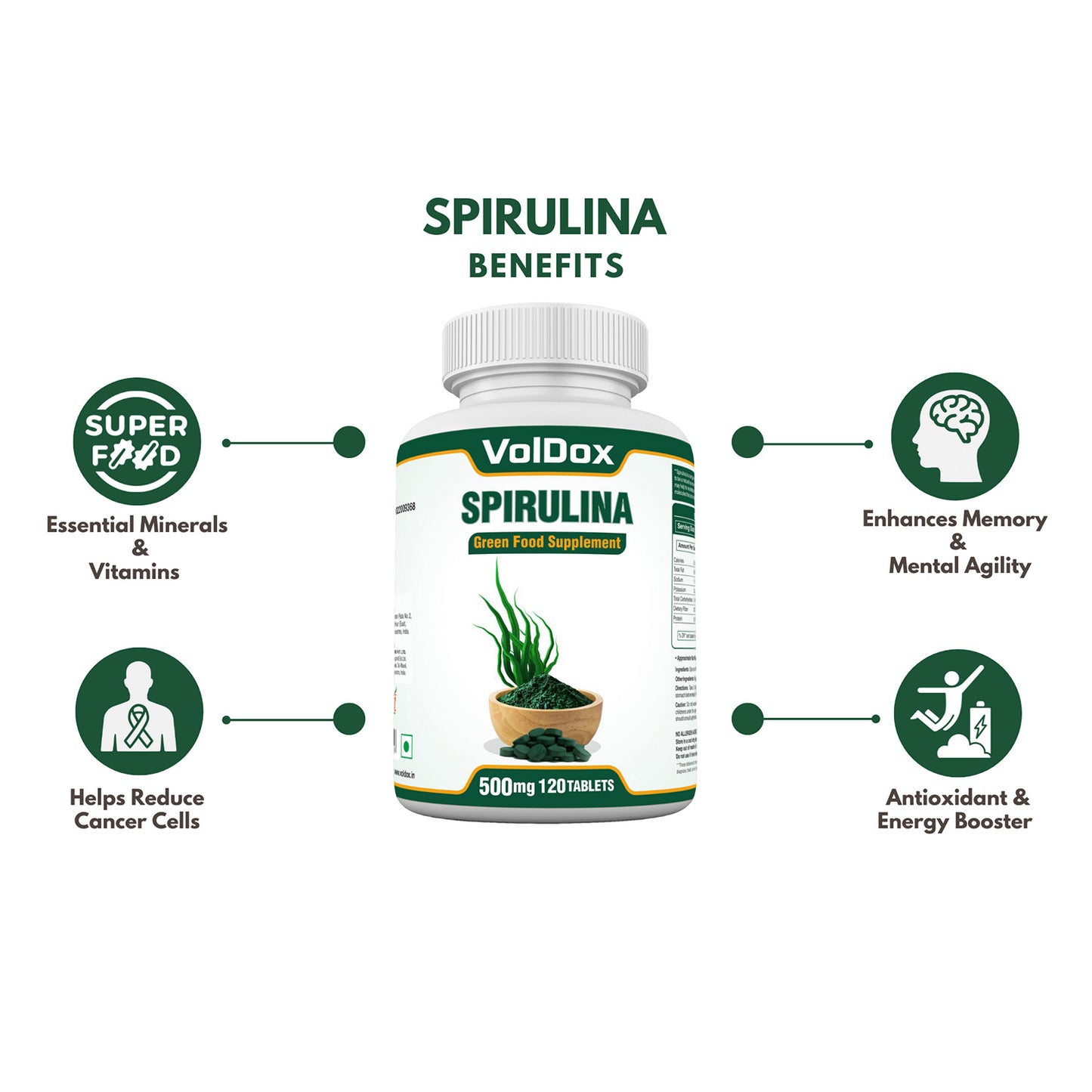 Spirulina 120 Tablets Green Superfood Overall Body Support