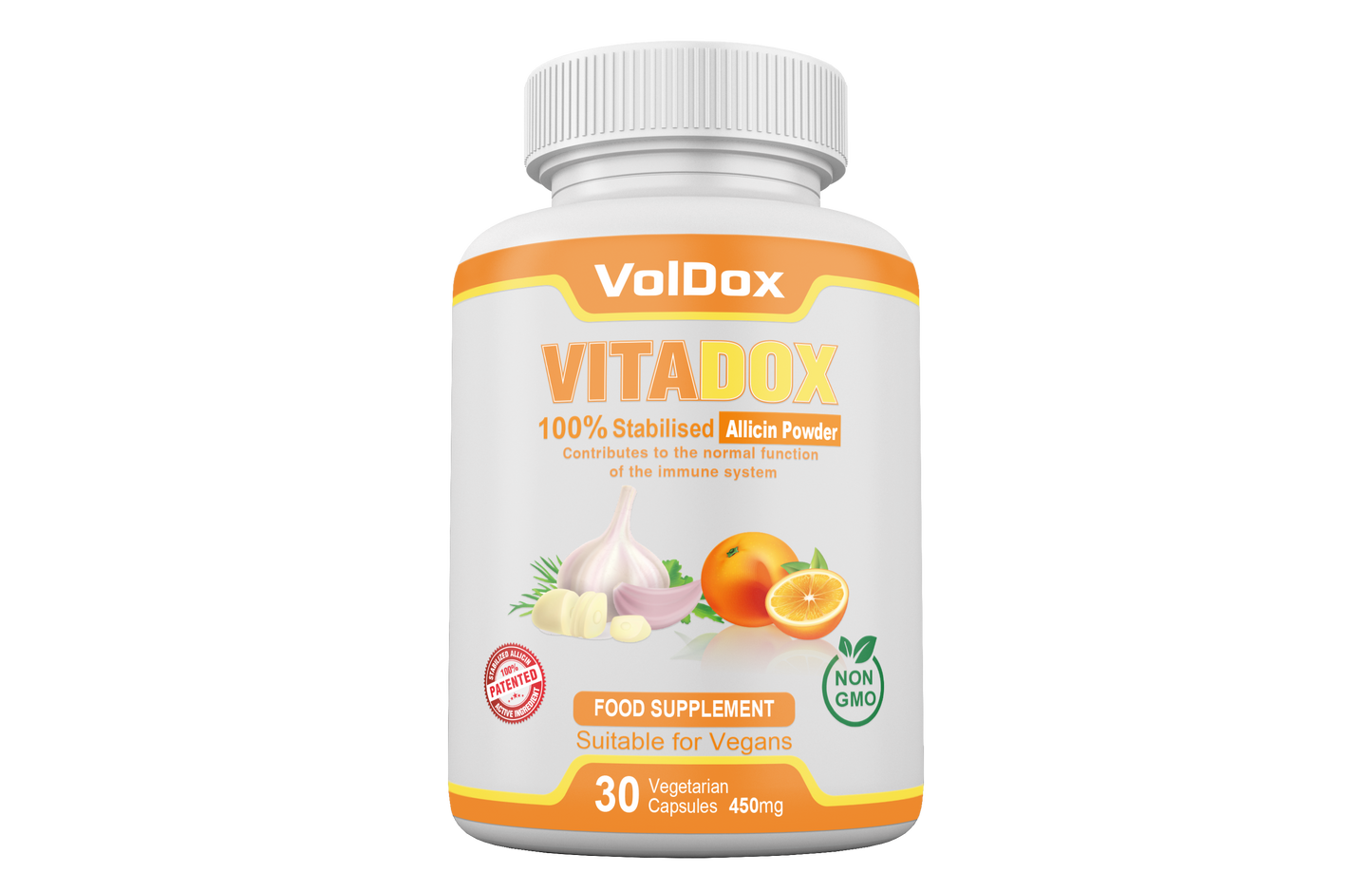 Vitadox – 30 Capsules Immune Support Formula | 100% Stabilised Allicin + Vitamin C + Citrus Bioflavonoids | Natural Antioxidant & Cold Defense