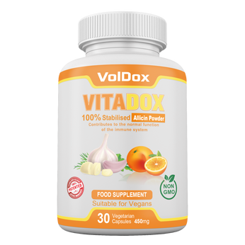 Vitadox – 30 Capsules Immune Support Formula | 100% Stabilised Allicin + Vitamin C + Citrus Bioflavonoids | Natural Antioxidant & Cold Defense