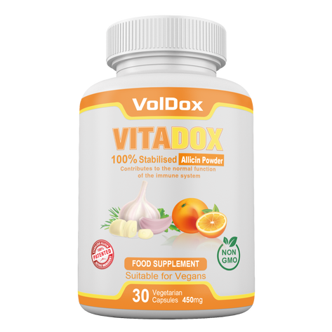 Vitadox – 30 Capsules Immune Support Formula | 100% Stabilised Allicin + Vitamin C + Citrus Bioflavonoids | Natural Antioxidant & Cold Defense