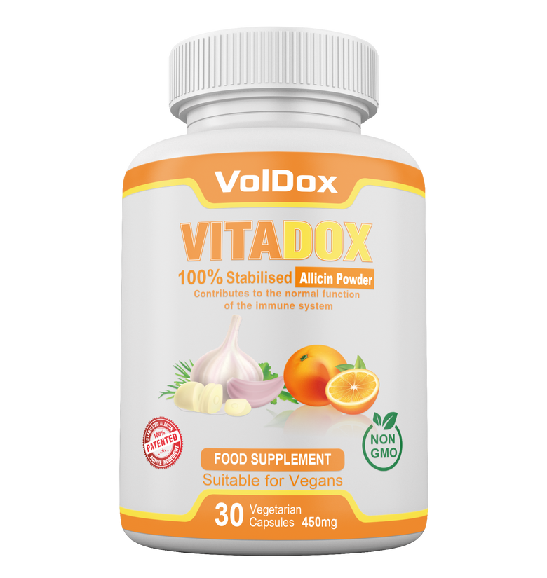 Vitadox – 30 Capsules Immune Support Formula | 100% Stabilised Allicin + Vitamin C + Citrus Bioflavonoids | Natural Antioxidant & Cold Defense