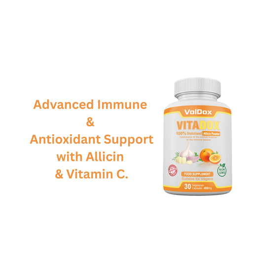 Vitadox – 30 Capsules Immune Support Formula | 100% Stabilised Allicin + Vitamin C + Citrus Bioflavonoids | Natural Antioxidant & Cold Defense